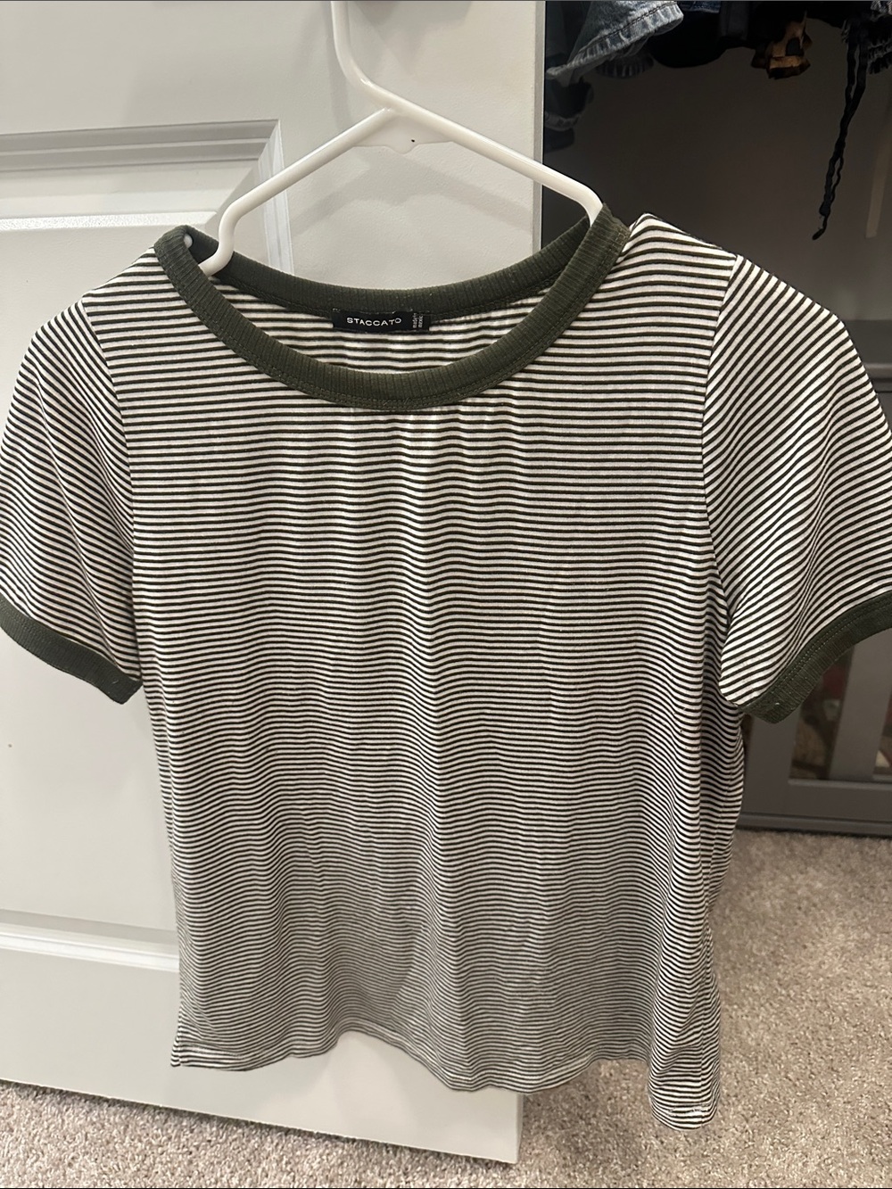 Staccato Green & White Stripe Ringer Tee